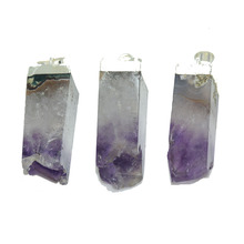 Purple Rectangle natural stone druzy pendant women 2021 raw cluster geode druzy quartz rough crystal pendant with silver plated 2024 - buy cheap