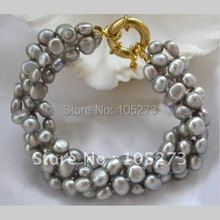 Stunning 4Strands AA 7-8MM Gray Baroque Freshwater Pearl Bracelet 8inch Fashion Pearl Jewelry Wholesale New Free Shipping 2024 - buy cheap