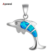 new Dolphin shape Animal design Blue Fire Opal stamp Silver Gift Nacklace Pendants Fashion jewelry OP530A 2024 - buy cheap