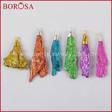 BOROSA New Silver/Gold Wire Wrap Rainbow Color Tourmaline Charm Pendant Bead for Women Fashion Jewelry DIY Necklace WX517 2024 - buy cheap