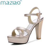 MAZIAO-Sandalias de tacón cuadrado para mujer, zapatos sexys con plataforma de cristal, con correa en el tobillo y perlas, talla grande 32-45 2024 - compra barato