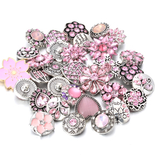 10 tamanhos atacado 18mm botões de pressão mistos com strass rosa metal pulseiras colares 2024 - compre barato