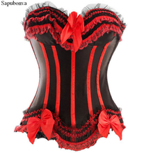 Sapubonva Lace up corsets bustiers top sexy satin overbust corset striped ladies satin halloween big size red black pink korsett 2024 - buy cheap