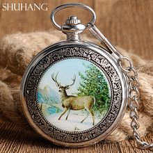 SHUHANG Elegant Mechanical Watch for Men Women Moose Elk Deer Style Nurse Pendant Hand Winding Pocket Watch with FOB Chain 2017 2024 - купить недорого