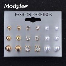 Modyle moda 9 par/set brincos de coração de cristal para mulheres piercing simulado pérola flor 2024 - compre barato