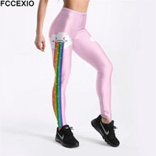 Fccexio-nova calça legging de ginástica com cintura alta, estampa 3d de arco-íris em nuvem, calça feminina de perna, tamanho grande 2024 - compre barato