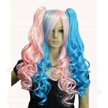 Strongbeauty-peruca de cabelo sintético, peruca para cosplay de arco-íris, dois rabos de cavalo, 2 grampos, longo, cacheado 2024 - compre barato