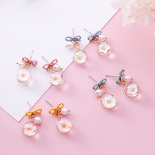 Korean Sweet Bow Simulated Pearl Flower Stud Earrings Cute Transparent Cherry Glass Bulb Earring for Women Wedding Party Jewelry 2024 - buy cheap