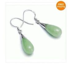 Hot sale Free Shipping>>>>K000106# Natural Green stone Silver Drip Hook Earrings 2024 - buy cheap