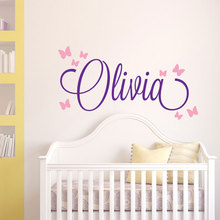 Personalized Kids Name Wall Decal Nursery Deco Custom Name Vinyl Sticker Baby Girl Wall Decoration Butterfly Wallpaper LW105 2024 - buy cheap