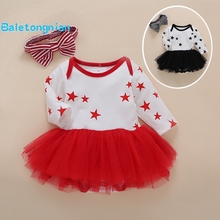 Conjunto de ropa para bebé recién nacido, 2 uds., vestido de encaje, peleles para niña pequeña, disfraz de manga larga con estampado de cinco estrellas para bebé 2024 - compra barato