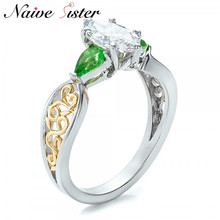 New Fashion Two-Tone Engagement Ring Green Clear Cubic Zirconia Stone Romantic Valentines Gift Fashion Love Jewelry Wholesale 2024 - buy cheap