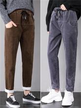 Вельветовые брюки женские осенние и зимние новые свободные плюс бархатные модные штаны для студентов плотные повседневные брюки Harlan 2024 - купить недорого