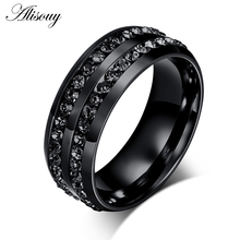 Кольцо в стиле панк с двумя кругами, черные кольца с австрийскими кристаллами для мужчин, черные крутые аксессуары из нержавеющей стали, модное Ювелирное кольцо 2024 - купить недорого