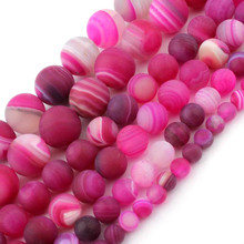 6-14mm Natural Round Matte Frost Pink Banded Agates Stripe Onyx beads For Jewelry Making Beads 15'' Needlework DIY Beads Trinket 2024 - buy cheap