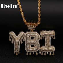 Uwin Crown Initial Letter Pendant Necklace Customzie Initial Drip Letters Gold Silver Color Custom Hiphop Jewelry 2024 - buy cheap