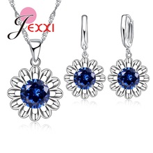 Trendy AAA Austrian Crystal Engagement Jewelry Sets For Woman  Stamped  Silver Pendant Necklace Earrings Set 2024 - buy cheap