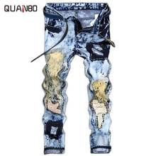 Men's fashion vintage washed holes ripped biker jeans Slim straight stretch denim pants Rock star Distressed jeans Plus size 42 2024 - buy cheap