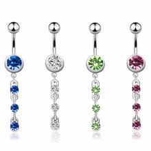 MODRSA 1Piece Crystal Long Dangle Navel Ring Rhinestone Belly Button Rings Stainless Steel Body Jewelry Piercing Ombligo 2024 - buy cheap