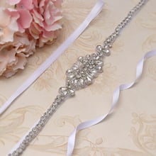 MissRDress 18inch Long Wedding Belt Thin Crystal Flower Bridal Sash Silver Rhinestone Bridal Belt For Wedding Dresses JK924 2024 - buy cheap