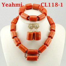 Pretty African Wedding Jewelry Set Orange Coral Beads Necklace Set Nigerian Beaded Necklace Jewelry Set Free Shipping Set 2024 - buy cheap