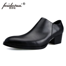 New Fashion Man Casual Shoes Genuine Leather High Heels Loafers Pointed Toe Height Increasing Men's Handmade Party Footwear SS55 2024 - buy cheap