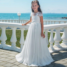 Vestidos Da Menina de Flor simples Branco marfim Primeira Comunhão Vestidos Pageant Lace Applique Chiffon Para Casamentos 2024 - compre barato