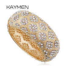 KAYMEN Women's Beautiful Round Full Rhinestones Statement Bangle Cuff Bracelet for Women Golden Plated Wedding Party Bangle 2024 - buy cheap