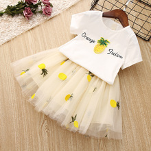 New Summer Girls Clothes White Pineapple T-shirt Tutu Skirts Children Clothing Set Fashion 3 4 5 6 7 8 Year Kids Suits 2024 - купить недорого