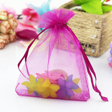 Sacolas de organza rosa quente 15*20cm 100, para casamento, natal, joias, bolsa para presente, doces, bolsas para embalar joias, bolsas 2024 - compre barato