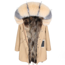 Maomaokong 2020 nuevo abrigo de invierno señoras capa Natural de piel de mapache forro chaqueta de cuello de piel de zorro Real larga chaqueta Parker 2024 - compra barato