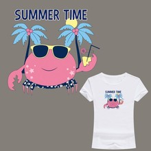 Мультяшные летние пляжные наклейки-крабы с утюгом, моющиеся Аппликации, нашивки А-уровня, теплопередача для «сделай сам», футболка, одежда, джинсы, Декор 2024 - купить недорого