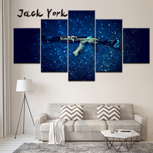 Canvas Painting Gaming gun with blue background 5 Pieces Wall Art Painting Modular Wallpapers Poster Print Home Decor 2024 - buy cheap