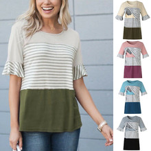 PUDCOCO New Women Maternity Striped Blouses Breastfeeding Tees Top Short Sleeve Nursing T-shirt 2024 - buy cheap