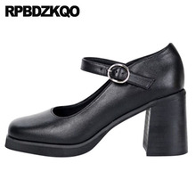 Block 3 Inch Black Closed Toe High Heels Mary Jane Square Shoes New Ankle Strap Vintage 2021 Thick Pumps Women Size 4 34 Retro 2024 - buy cheap