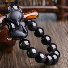 JoursNeige Genuine Natural black Obsidian Stone Bracelets 12mm Bead with Fox Crystal Lucky for Men Women Bracelet Jewelry 2024 - buy cheap