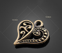 200pcs Antique Bronze Love Heart Charm Pendants-DIY Findings Bracelet Necklace Metal Fashion Bags Accessories 14.3mmX13.8mm 2024 - buy cheap