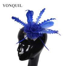 Varejo pente de cabelo clássico sinamay azul royal, chapéu fascinator, acessórios de cabelo de penas para festa, acessórios de cabelo para casamento de noiva syf17 2024 - compre barato