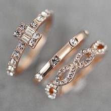 Conjunto de 3 unids/set de anillos de cristal de Color oro rosa para mujer y niña, anillos de boda de compromiso, joyería de fiesta para mujer, regalos 2024 - compra barato