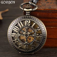 Retro Bronze Hollow Digital Number Dial Mechanical Pocket Watch Waist Chain Vintage Steampunk Classical Mens Clock Pocket Watch 2024 - купить недорого