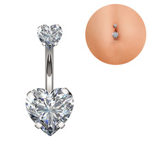 Double Heart Zircon Inner Thread Navel Ring Banana Belly Button Ring 316L Steel Belly Bar Body Piercing Jewelry For Women 2024 - buy cheap