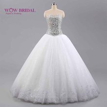 Wowbridal-vestido de noiva 2021, vestido de noiva com cristais de vidro, renda branca, brilhante, amor, elegante 2024 - compre barato