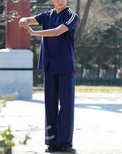 Летняя Высококачественная хлопковая Униформа с коротким рукавом для боевых искусств кунг-фу, одежда тайчи, тайцзи, костюмы wushu, синяя/серая/Черная Женская одежда 2024 - купить недорого
