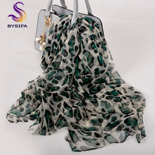 [BYSIFA] New Leopard  Women Silk Scarf Winter Beige Green 100% Silk Long Scarves Ladies Brand Thin Satin Silk Neck Scarf 2024 - buy cheap