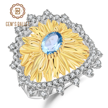 Женское кольцо gemb's BALLET, кольцо ручной работы из стерлингового серебра 925 пробы, карат, натуральный Швейцарский Голубой Топаз, кольца с подсолнечником Bijoux 2024 - купить недорого