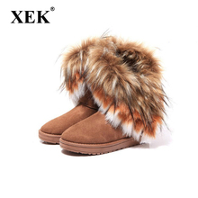 XEK-zapatos planos cálidos de piel sintética para mujer, botas de nieve de ante con borlas, costura sin cordones, talla 35-41, GSS115 2024 - compra barato