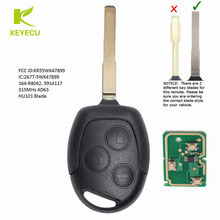 Keyecu chave de carro remota de substituição, transmissor 315mhz 4d60/4d63, chip para ford fiesta 2011-2016, lâmina sem cortes hu101 2024 - compre barato