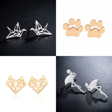 Модные оригами женские серьги Jisensp в виде лисы, простые повседневные украшения в виде животных, геометрические серьги-гвоздики 2024 - купить недорого
