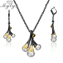 Mytys Neo-Gothic Vintage Black Gun Jewelry Set Fashion Women Pearl Pendant Necklace Earrings Sets Jewelry Collier Bijoux CN523 2024 - buy cheap