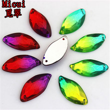 Micui 50Pcs 10*20mm Dual Color Leaf Shape Acrylic Rhinestones Crystal Flatback Gems Stones For Clothes Dress Sew On ZZ118 2024 - buy cheap